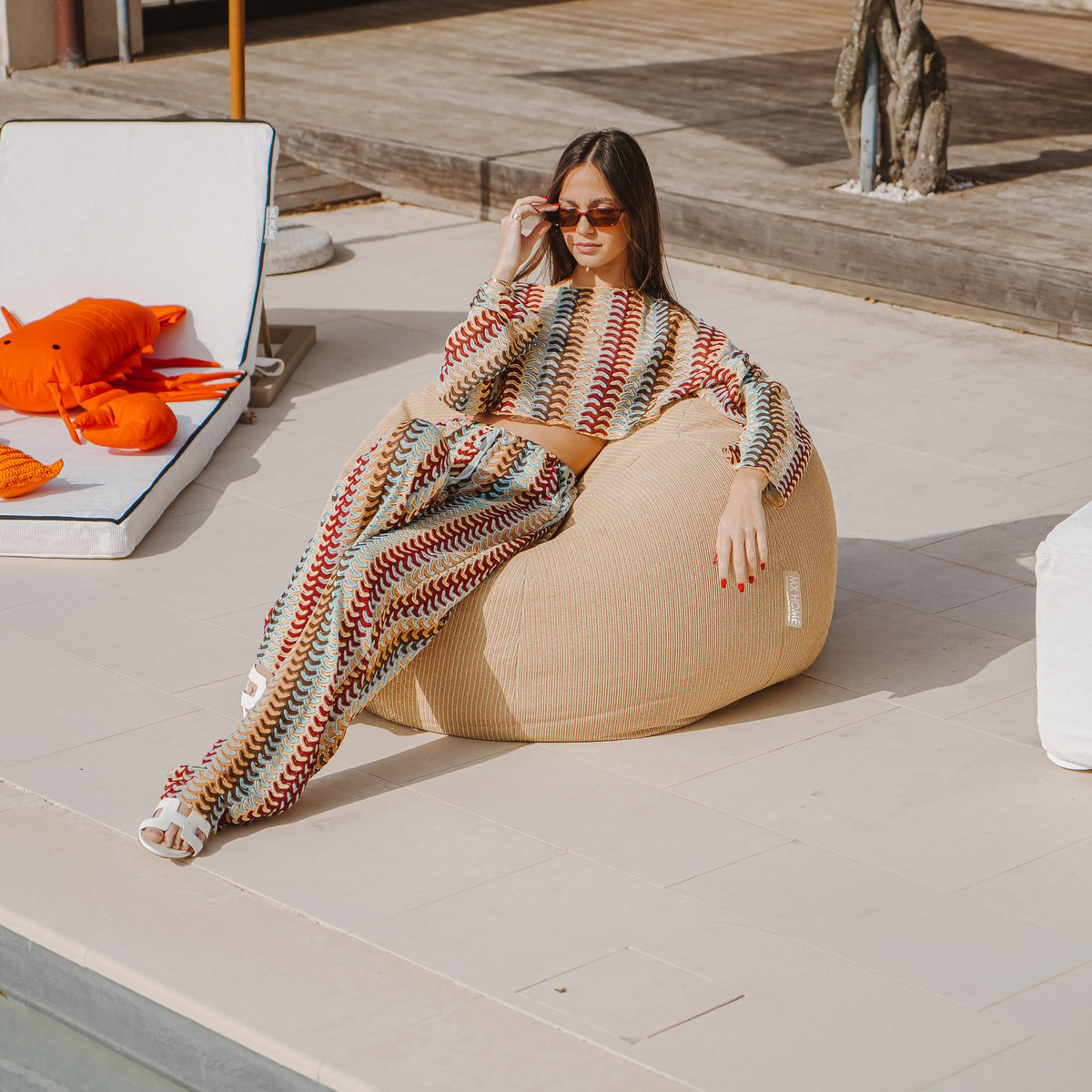 Pouf XL extérieur flottant beige, MX HOME