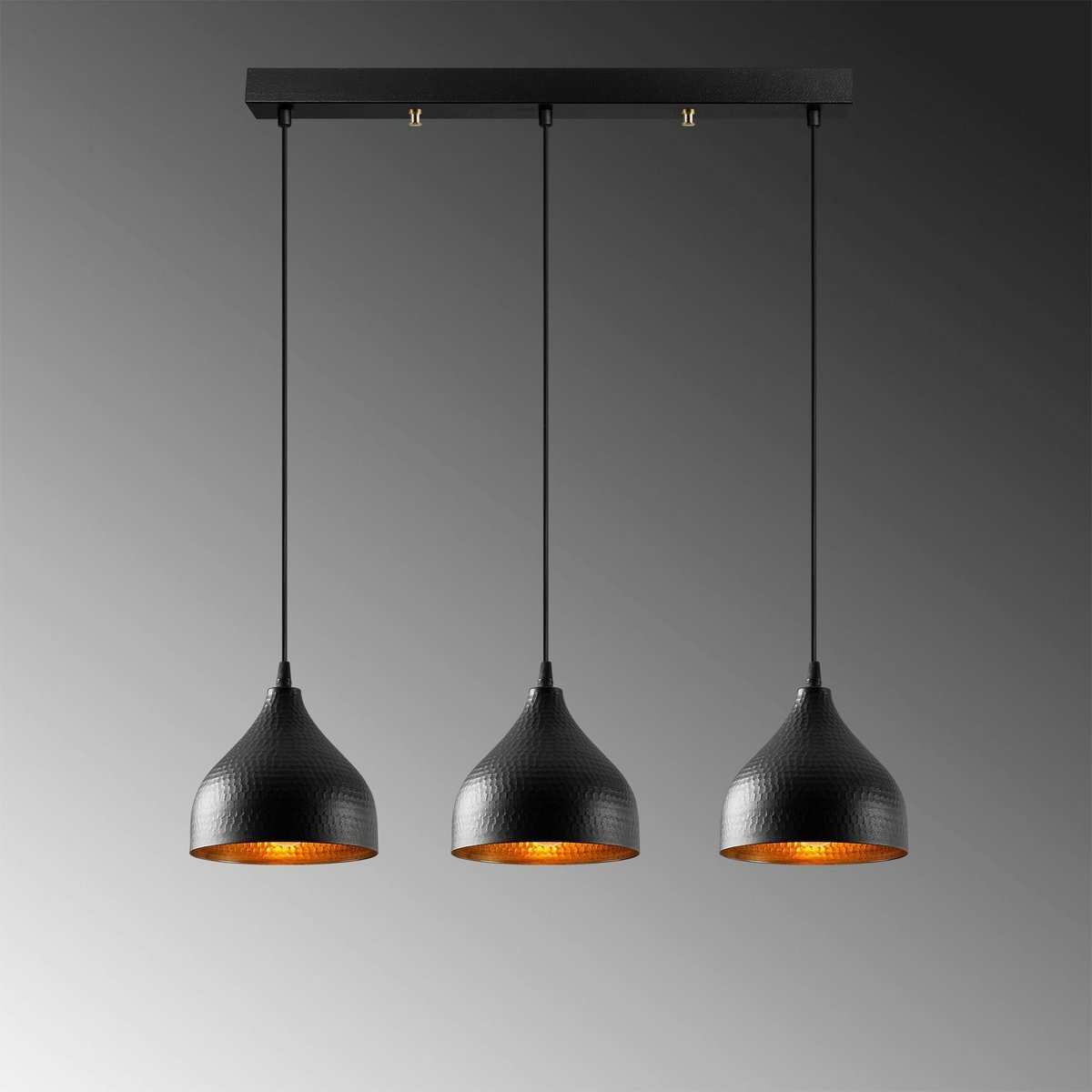 Suspension cuisine noire 3 abat-jour alvéolés SILE noir, PIER IMPORT