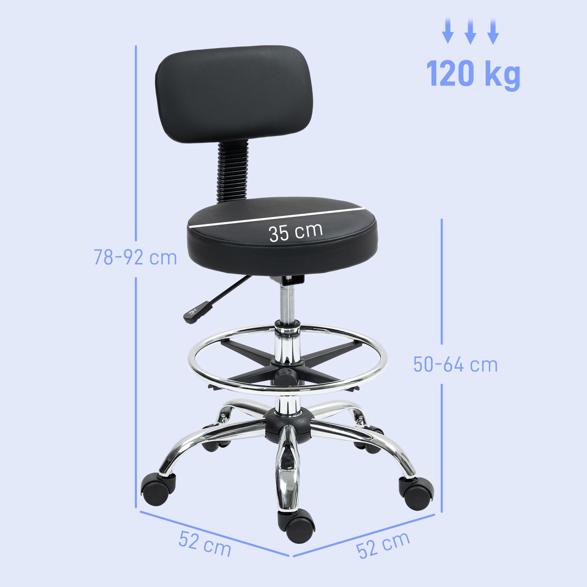 Tabouret de salon Cuir synthétique Noir noir, HOMCOM