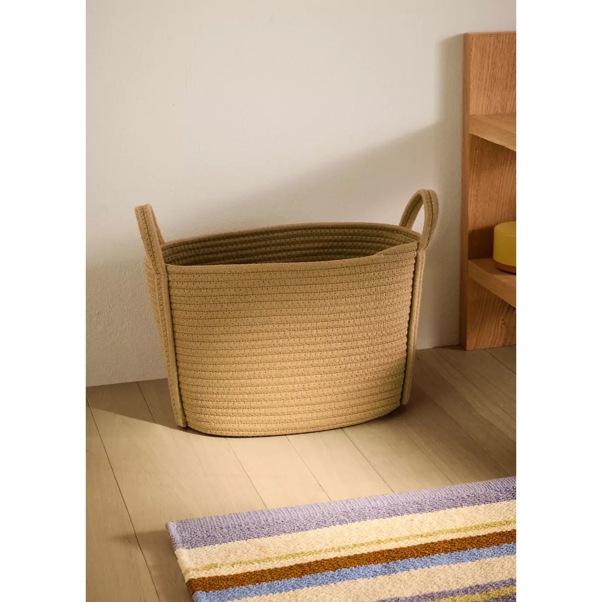 Panier enfant moyen en coton avec anses marron moyen, MANGO HOME