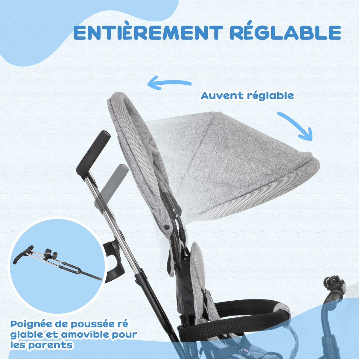 Tricycle pour enfants Métal Violet gris, HOMCOM