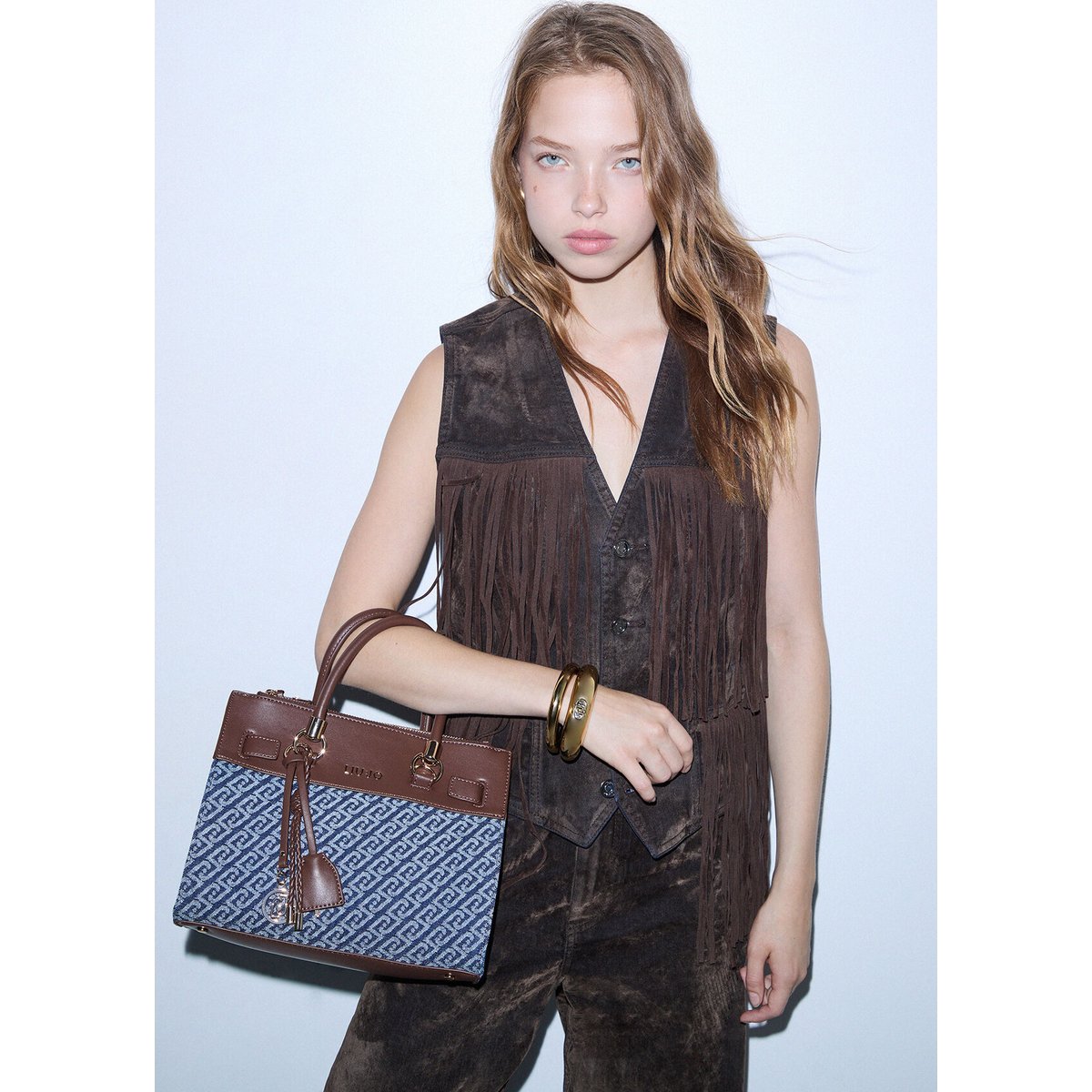 Sac satchel format petit effet denim denim bleu, LIU JO