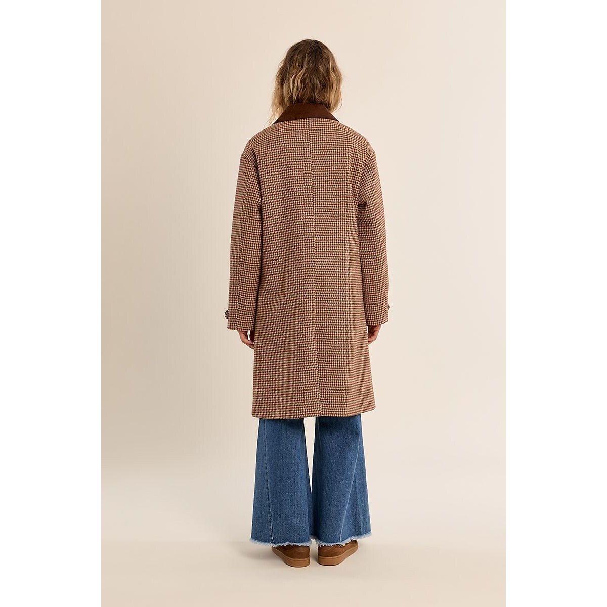Manteau mi-long à carreaux, col chemise pied de poule, MOLLY BRACKEN