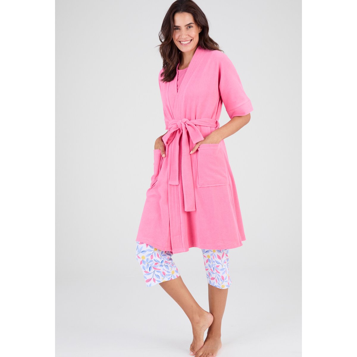 Robe de chambre forme kimono, maille bouclette rose, DAMART