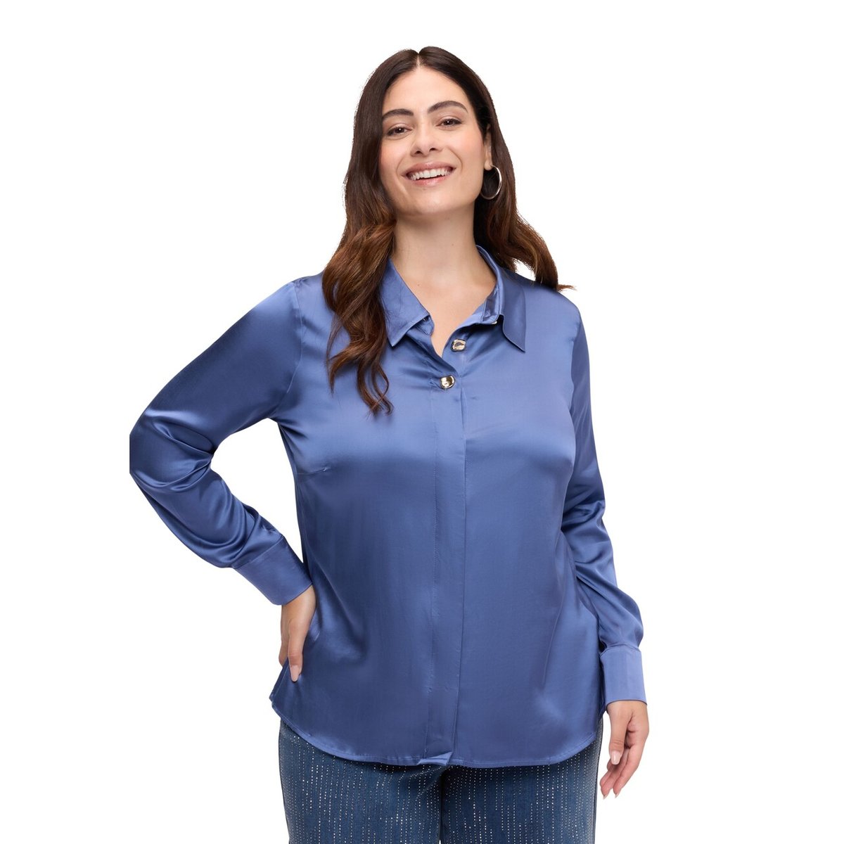 Blouse stretch avec boutons bijoux light - blue, FIORELLA RUBINO