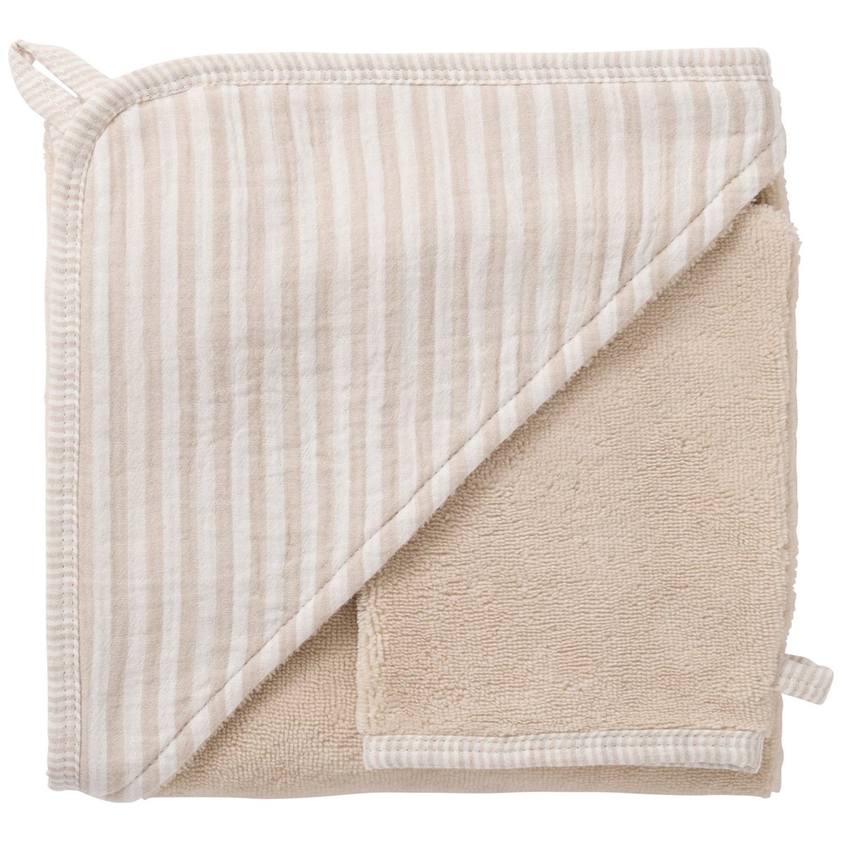 Cape de bain + gant beige, blanc, BB & CO