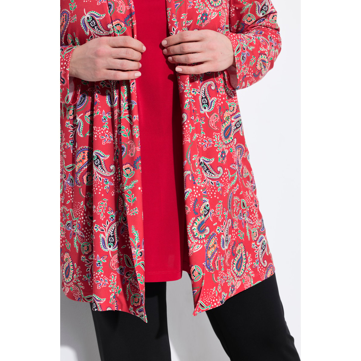 Veste en jersey. Col châle et manches bleu paon, ULLA POPKEN