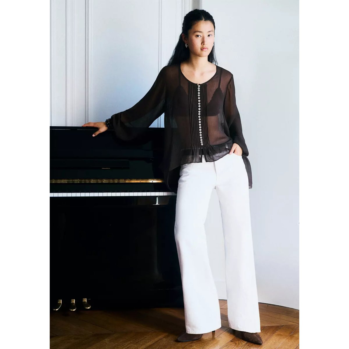 Chemise en mousseline asymétrique marron, MANGO TEEN