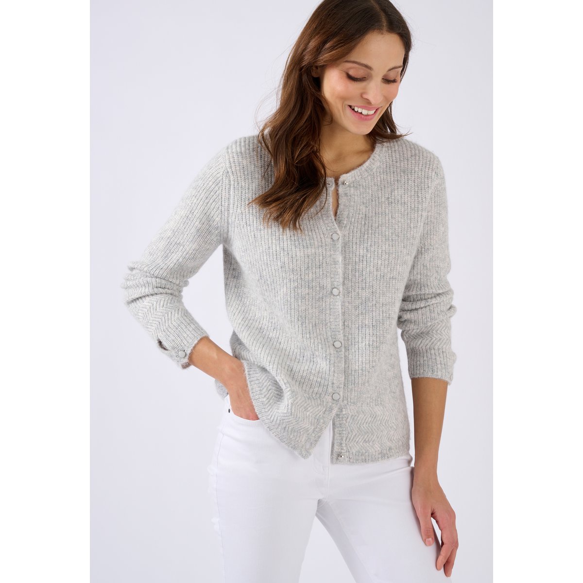 Cardigan maille perlée mélange alpaga gris chiné clair, DAMART