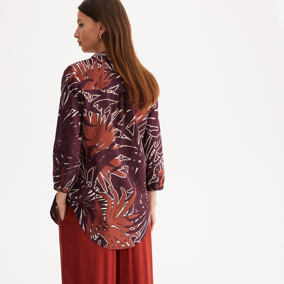 Printed Crew Neck Tunic with 3/4 Length Sleeves ivory print, ANNE WEYBURN