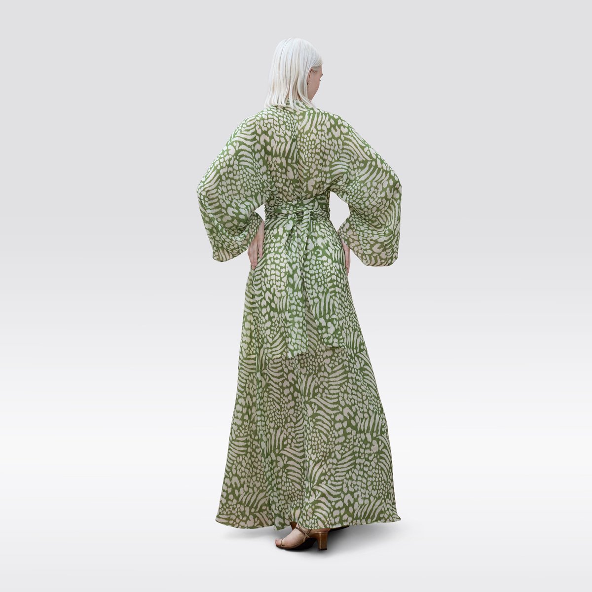 Robe longue fluide imprimée à manches larges vert, LOLA CASADEMUNT