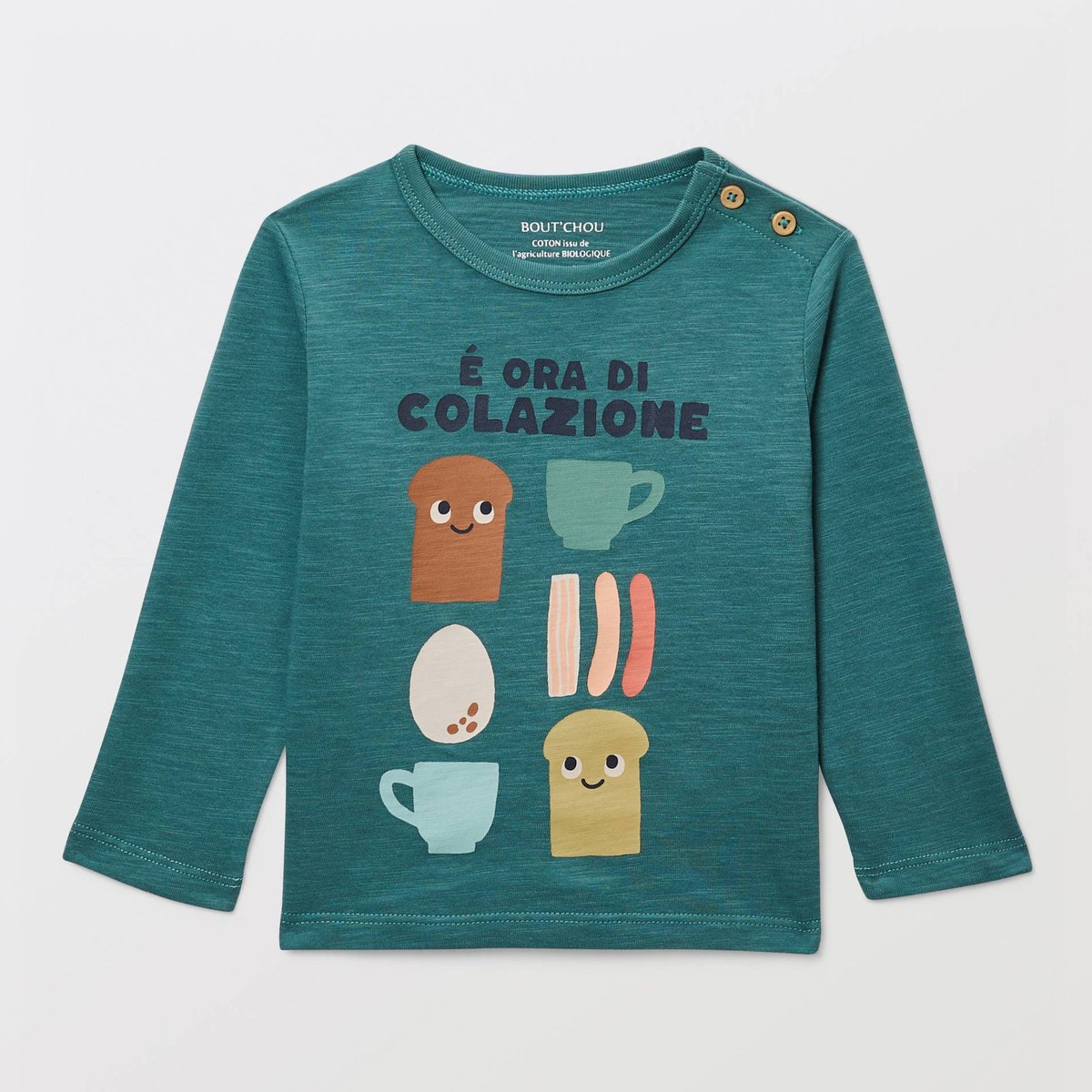 T-shirt manches longues imprimé en coton BIO GOTS sage, BOUT'CHOU