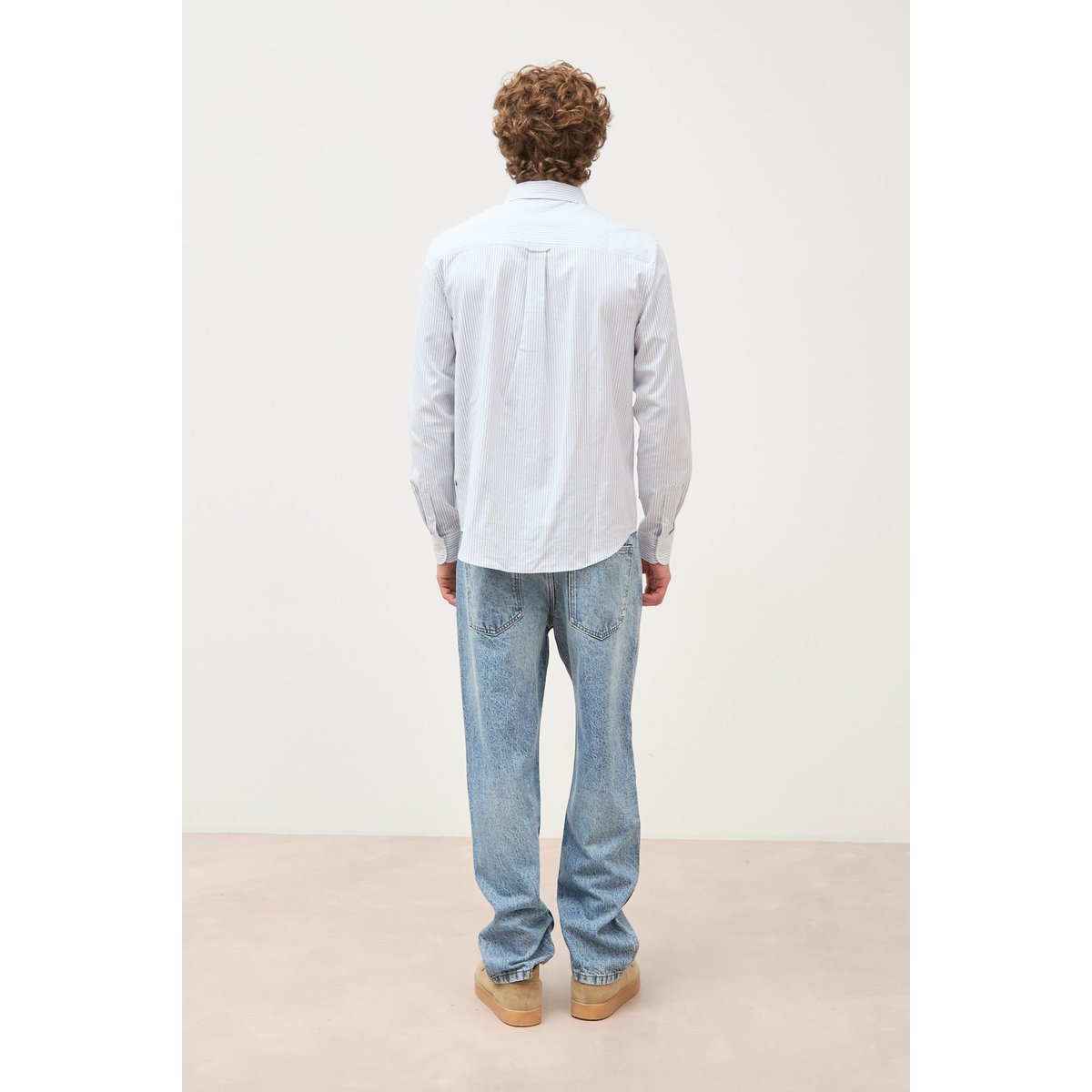 Chemise manches longues col américain bleu gris, BONOBO
