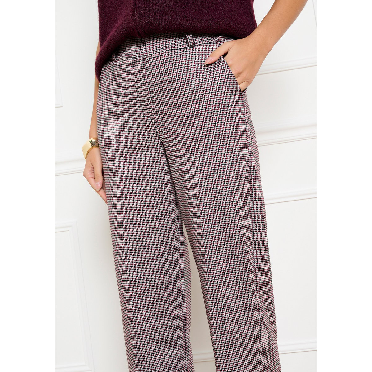 Pantalon droit pied-de-poule noir, LOLALIZA