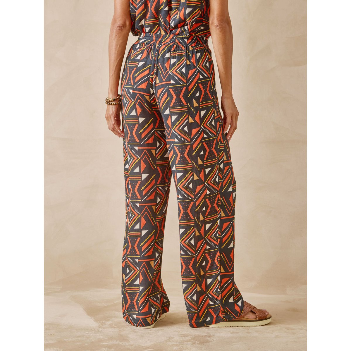 Pantalon élastiqué large et fluide imprimé marron, DAXON