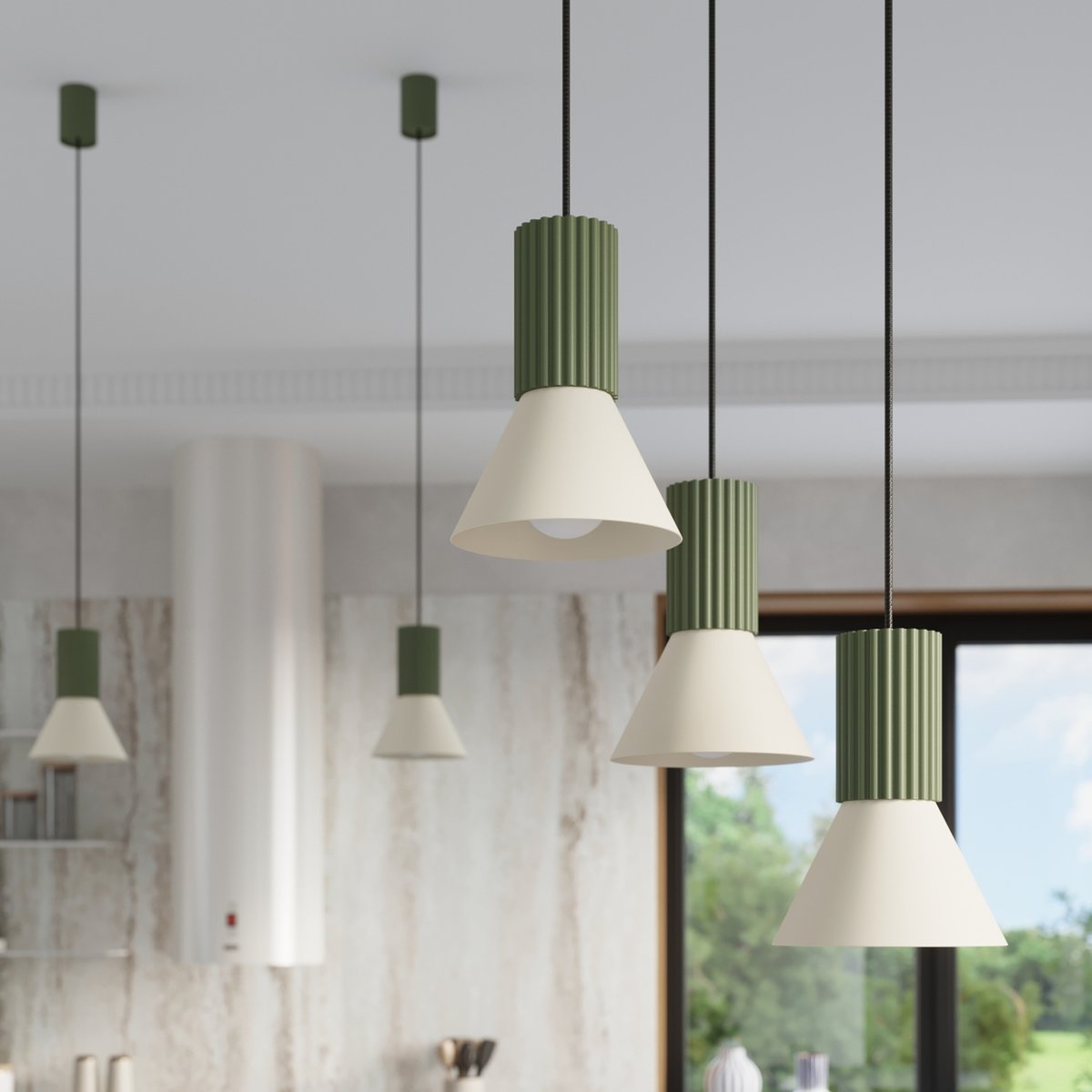 Suspension Acier Beige E14 3 Estria beige, EDEN