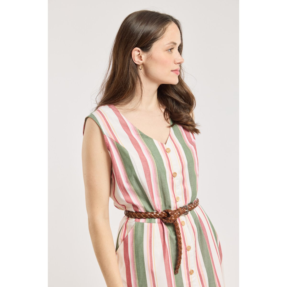 Robe longue rayée - coton rayures ecru/garnet/shadow, ARMOR-LUX