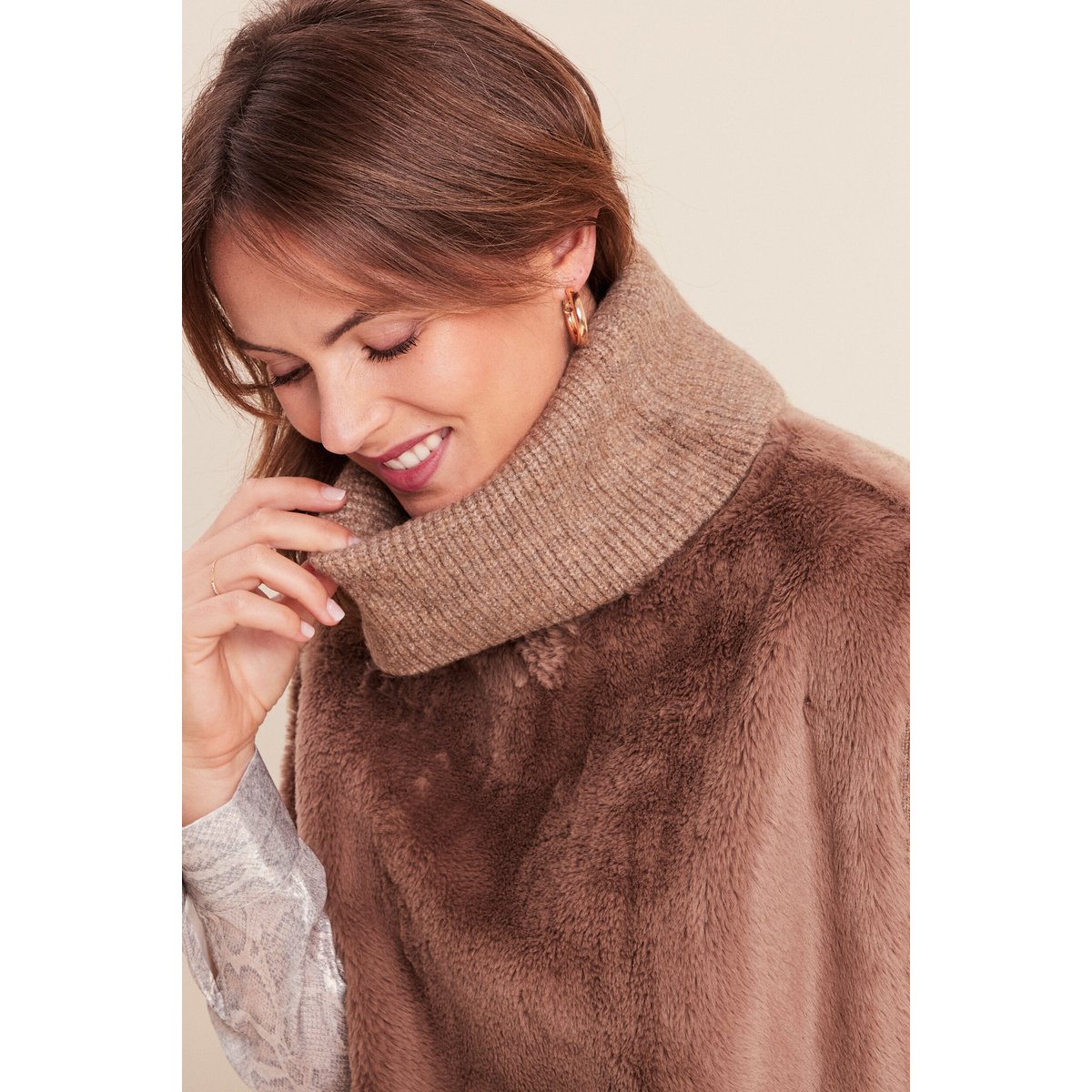 Pull sans manches col roulé marron, BREAL