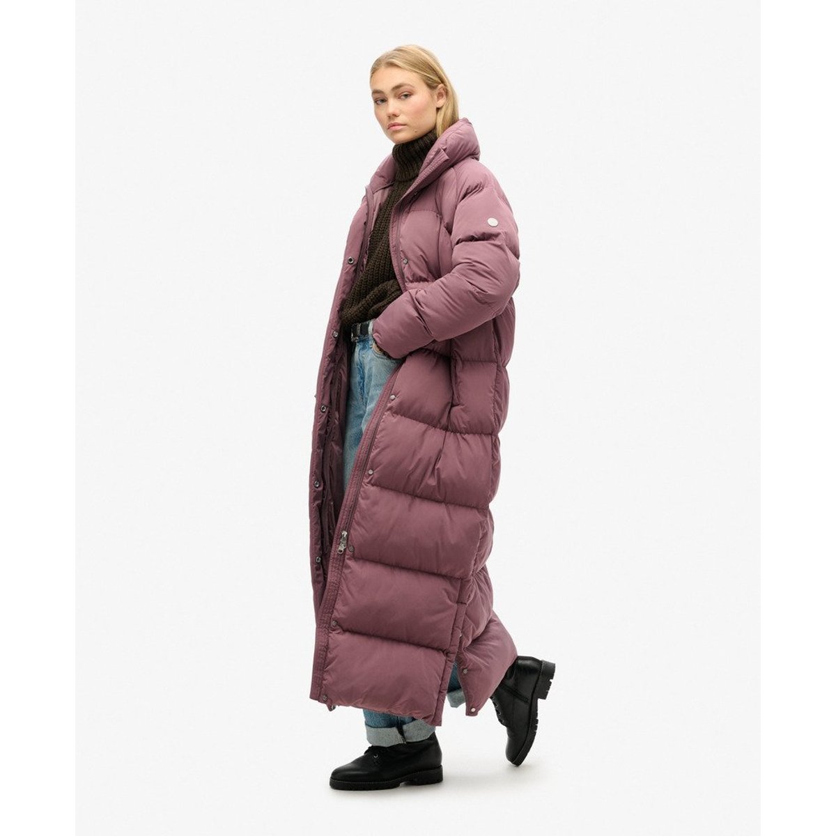 Doudoune longue violet silex, SUPERDRY