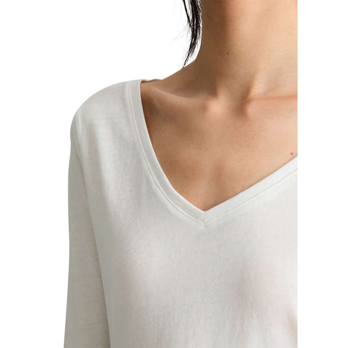 T-shirt à manches longues ajusté en jersey à mailles lâches blanc, MARC O’POLO DENIM