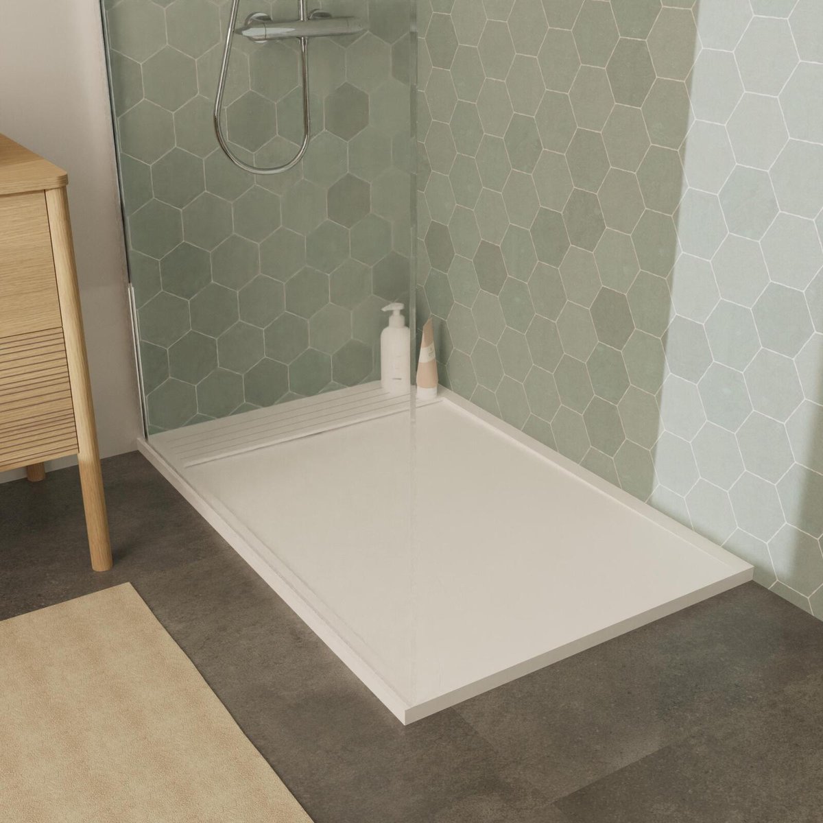 Receveur de douche en béton extra-plat JOSEPH blanc, MOB IN