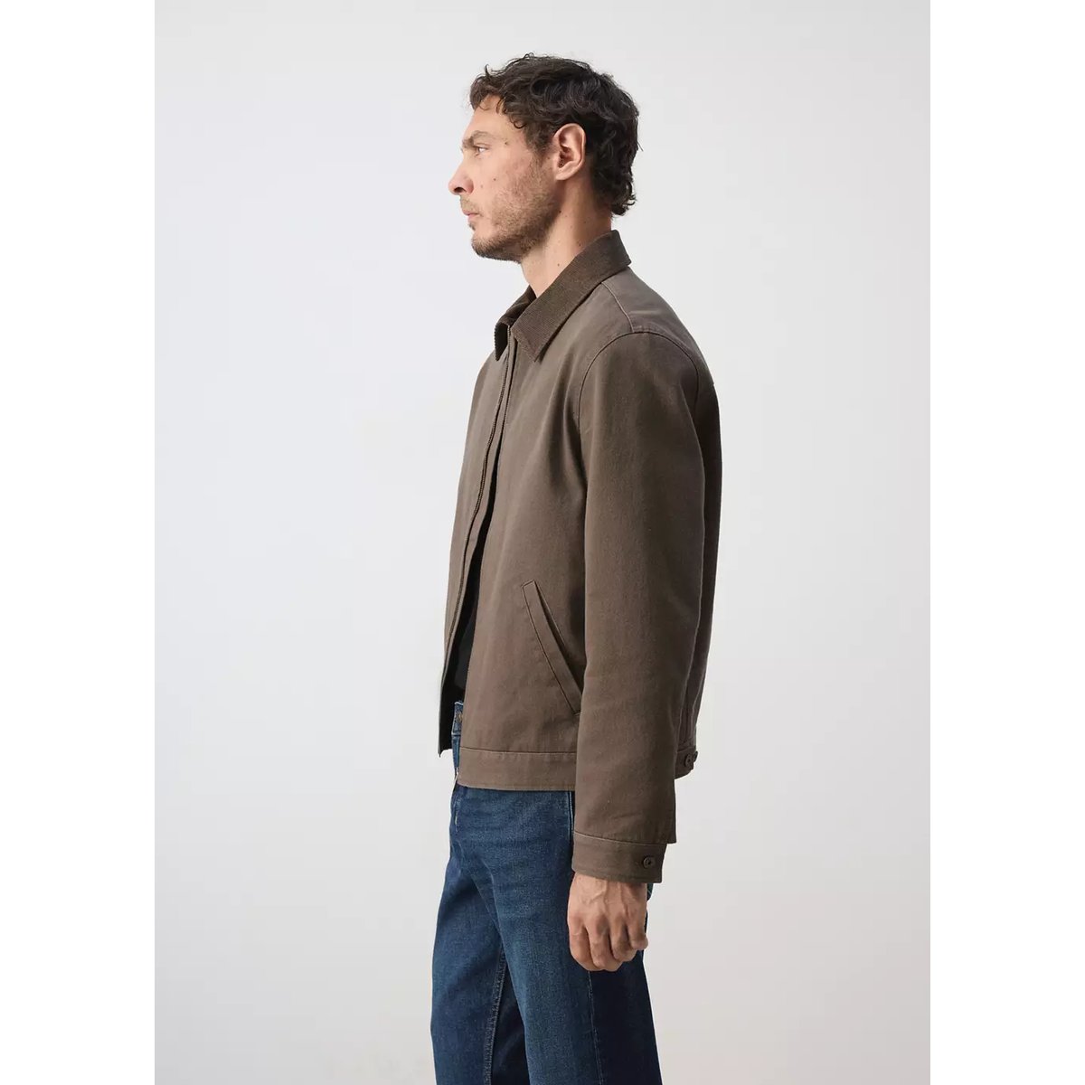 Veste en jean col velours côtelé marron, MANGO MAN