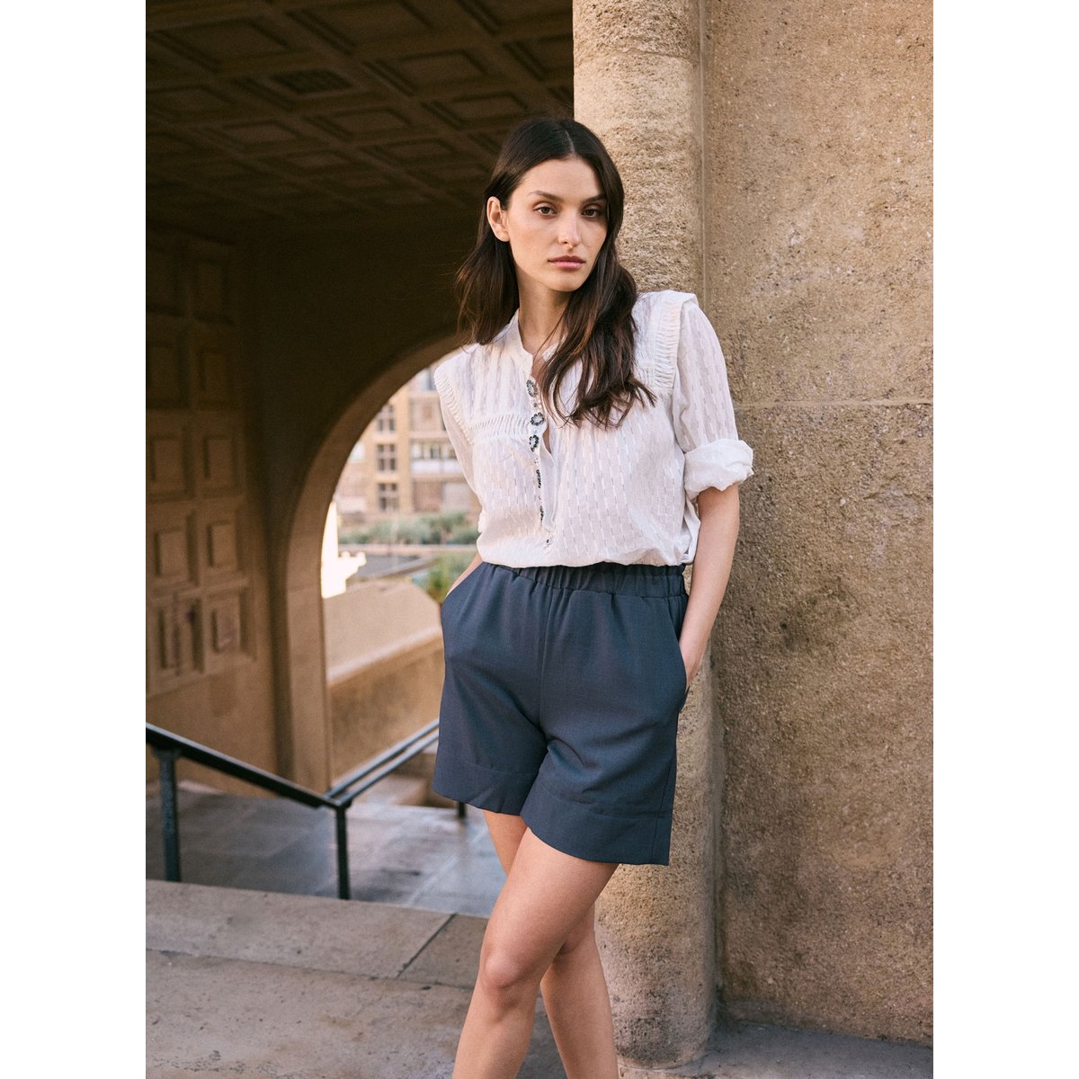 BLOUSE BIJOUX ET EPAULETTES SERENY blanc uni, AN'GE