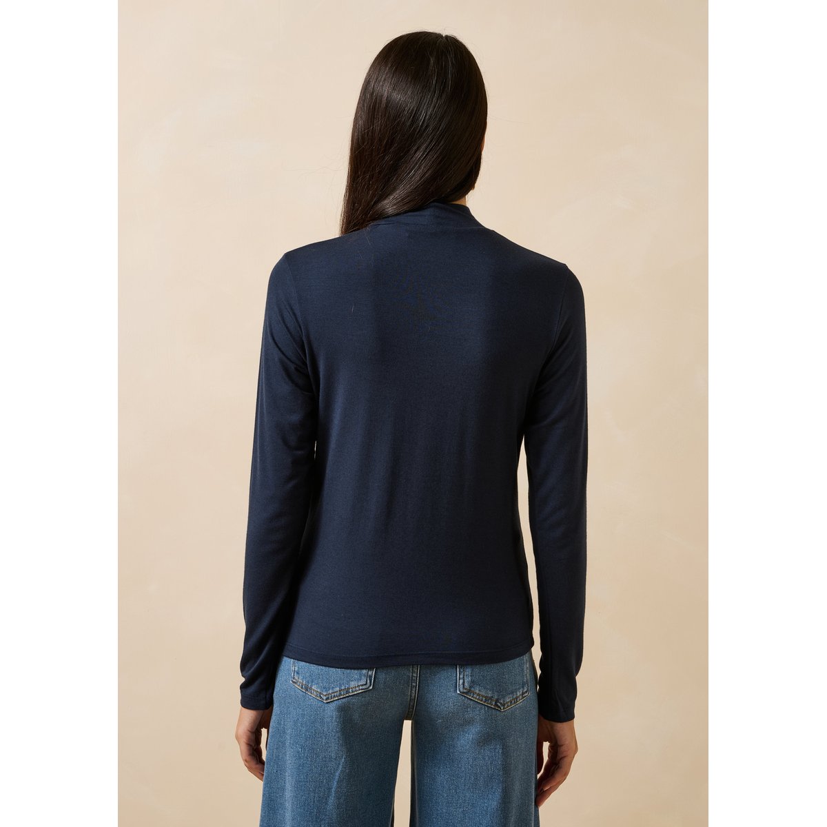 T-shirt manches longues modal et cachemire bleu encre, LA FEE MARABOUTEE