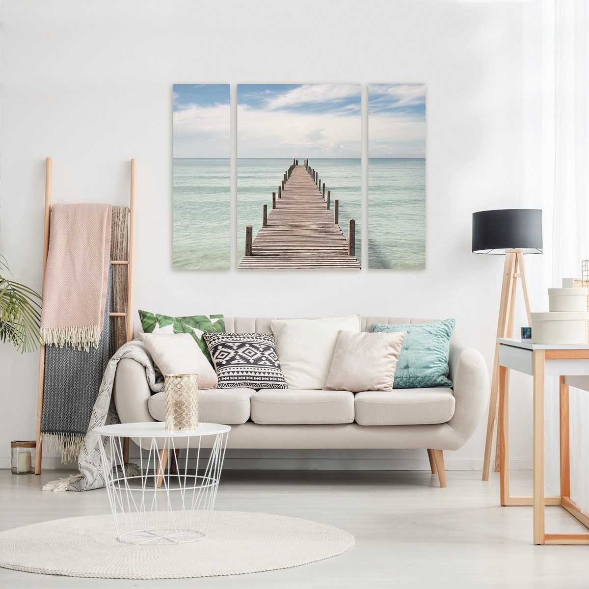 Triptyque Sur Toile Bridge Over The Sea 125x97 Cm PLAGE tableaux sur toile-bleu, CEANOTHE
