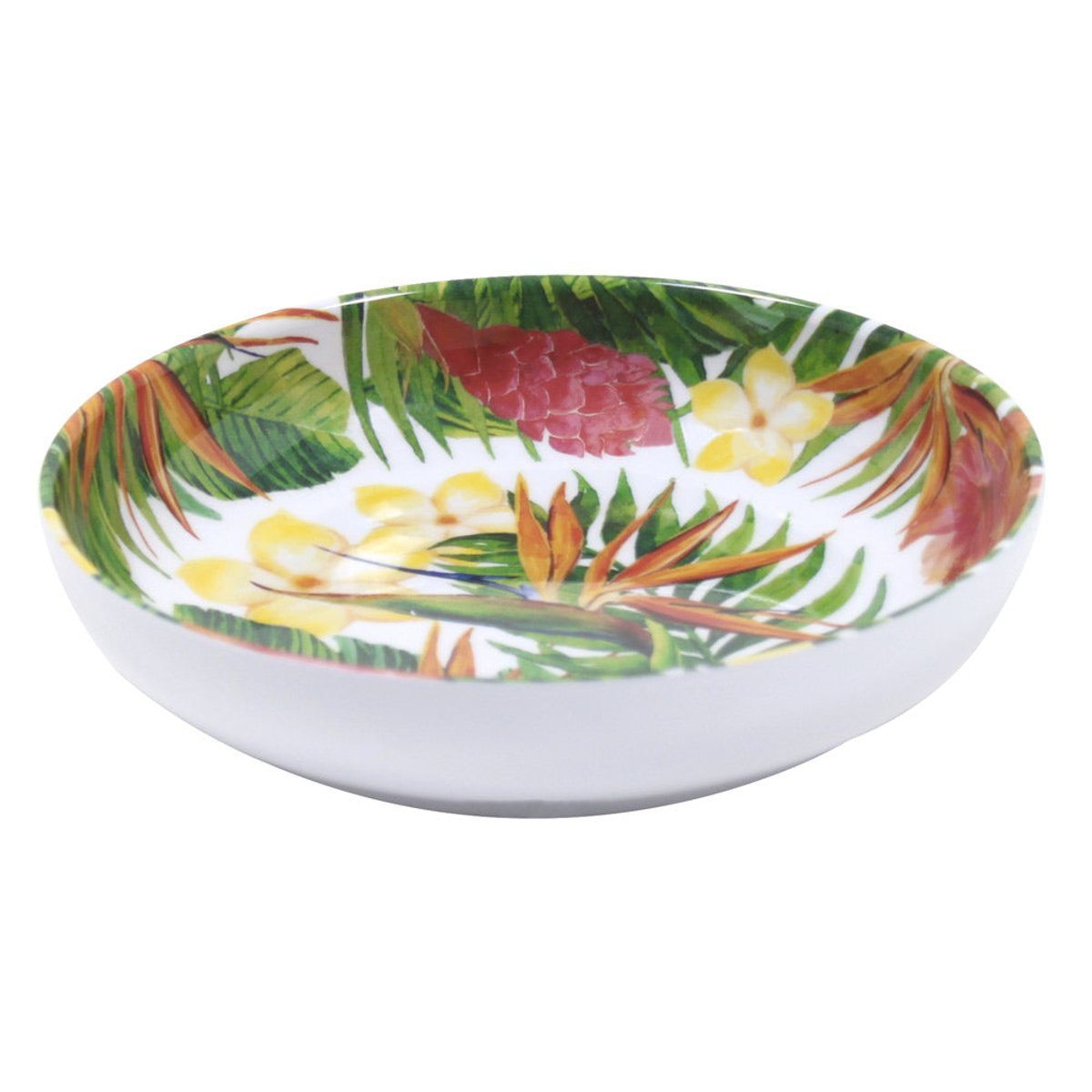 Assiette creuse mélamine Fleurs Exotiques 20 cm vert, orange, LES JARDINS DE LA COMTESSE