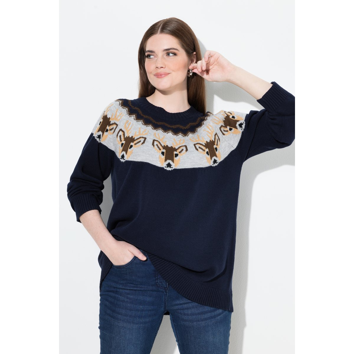 Pull norvégien, motif rennes marine, ULLA POPKEN
