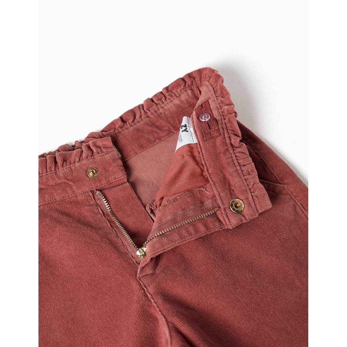 Pantalon en velours côtelé avec taille paperbag à volants rose, ZIPPY