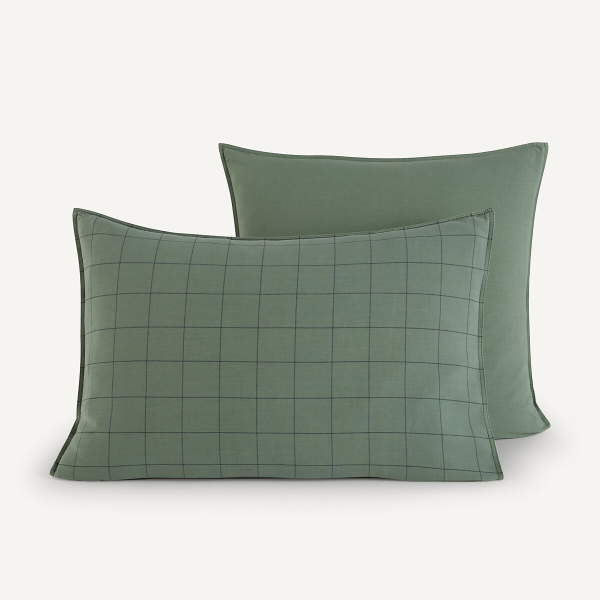 Ponlok Checked 100% Organic Cotton 300 Thread Count Pillowcase forrest green/grey, AM.PM