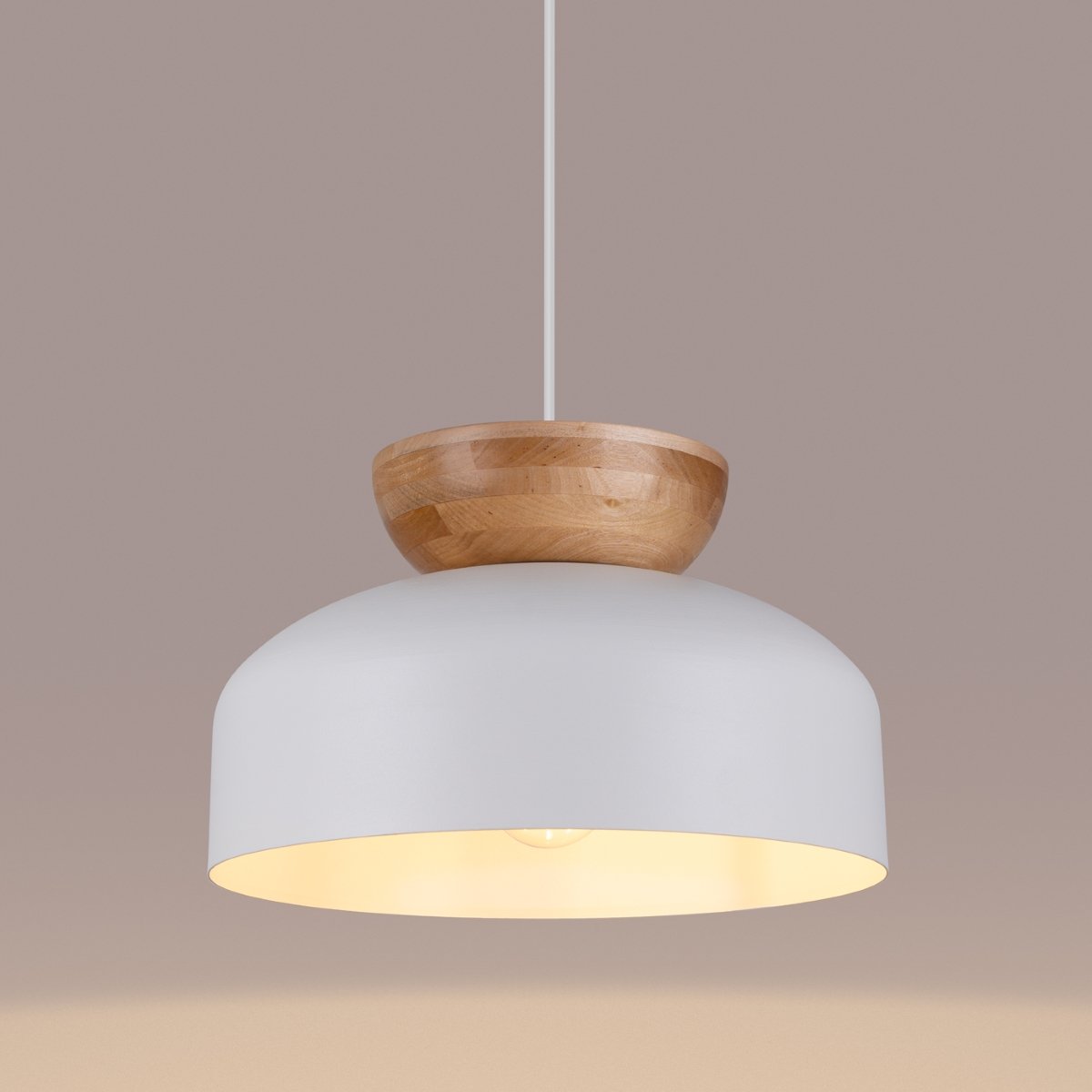 Suspension Bois Blanc/Bois Naturel E27 1 Marion blanc, EDEN