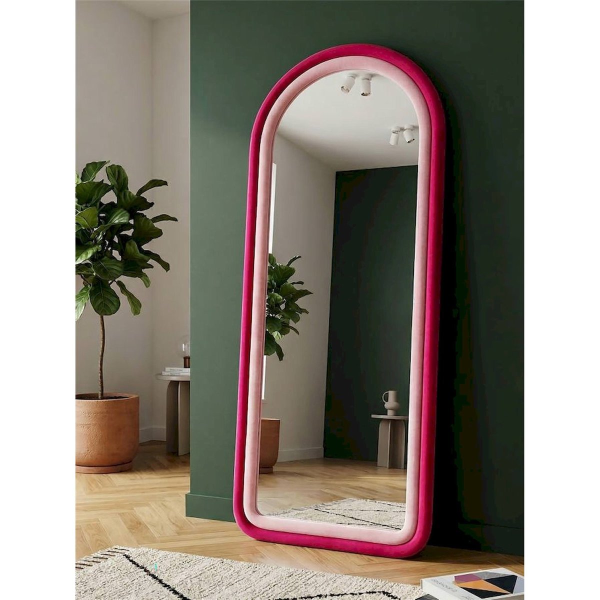 Miroir mural arqué habillé de tissu GLAM crème, RECOLLECTION