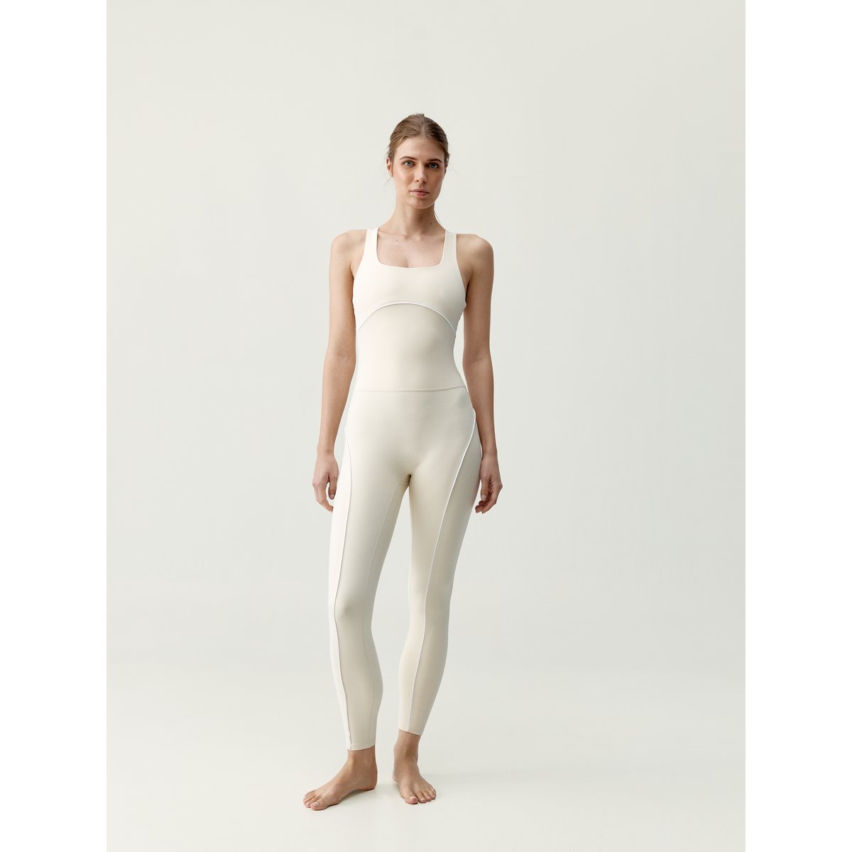 Combinaison de sport femme Phoenh bretelles croisées séchage rapide beige colombe/blanc, BORN