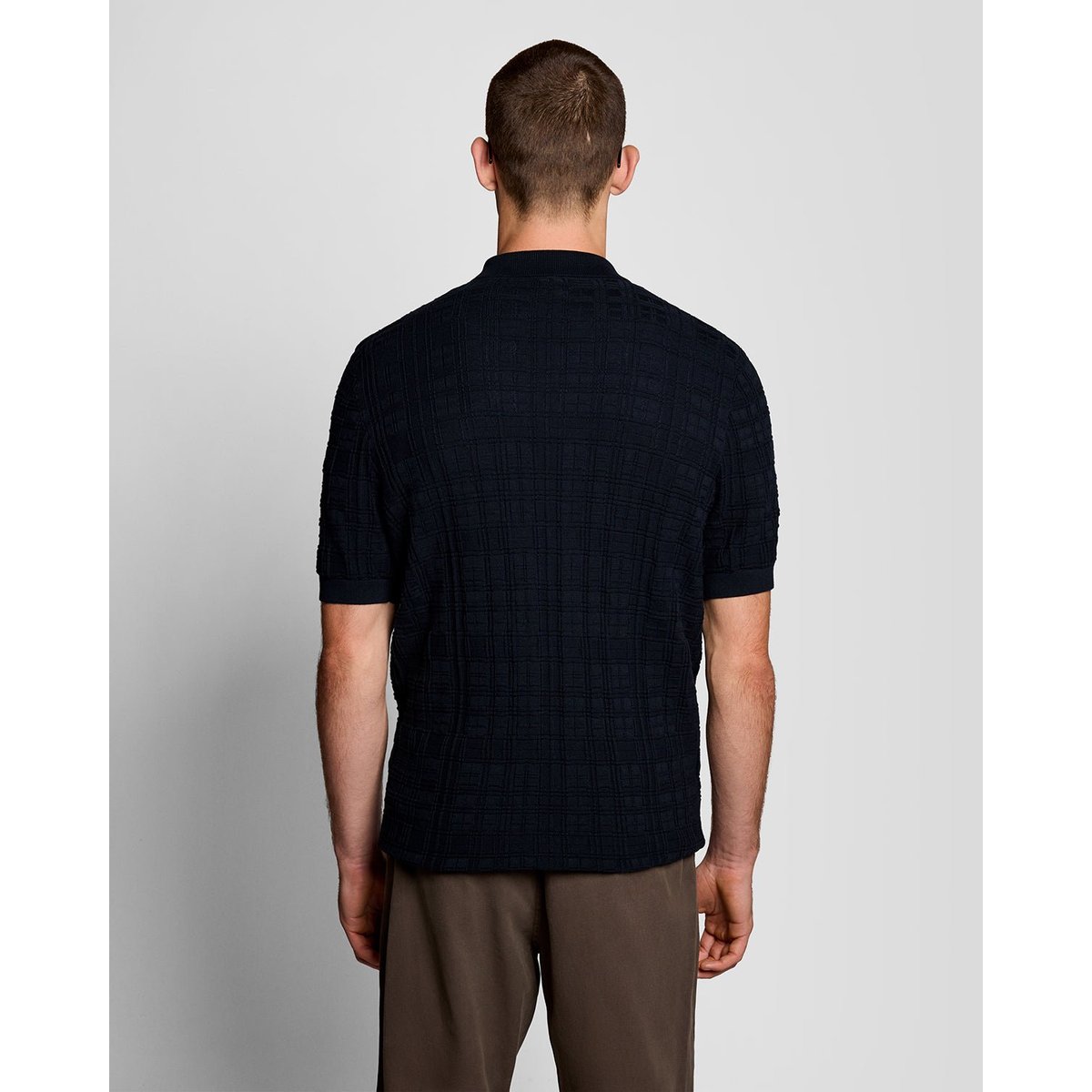 Chemise resort col revers en maille bleu foncé marine, LYLE & SCOTT