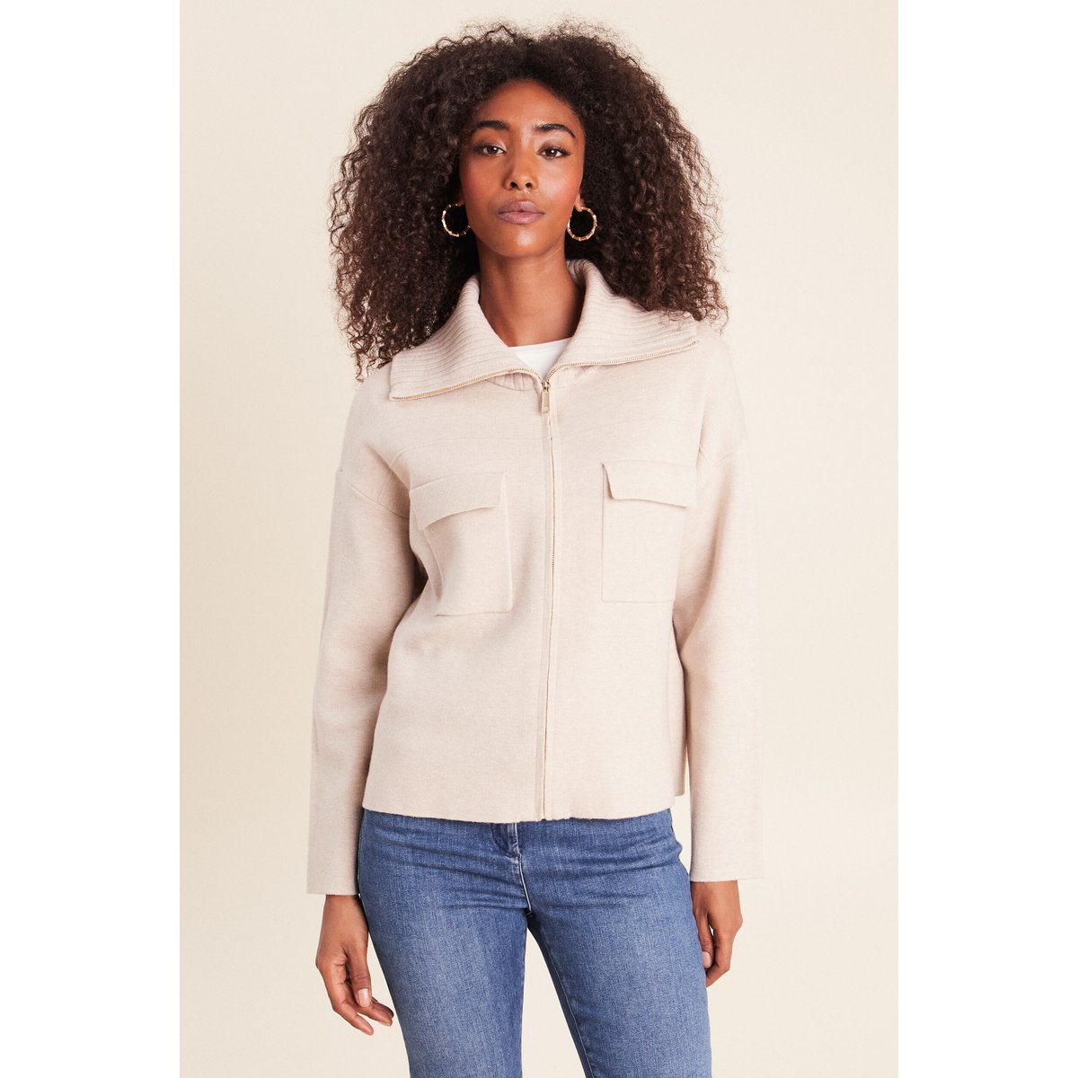 Cardigan col camionneur beige, BREAL