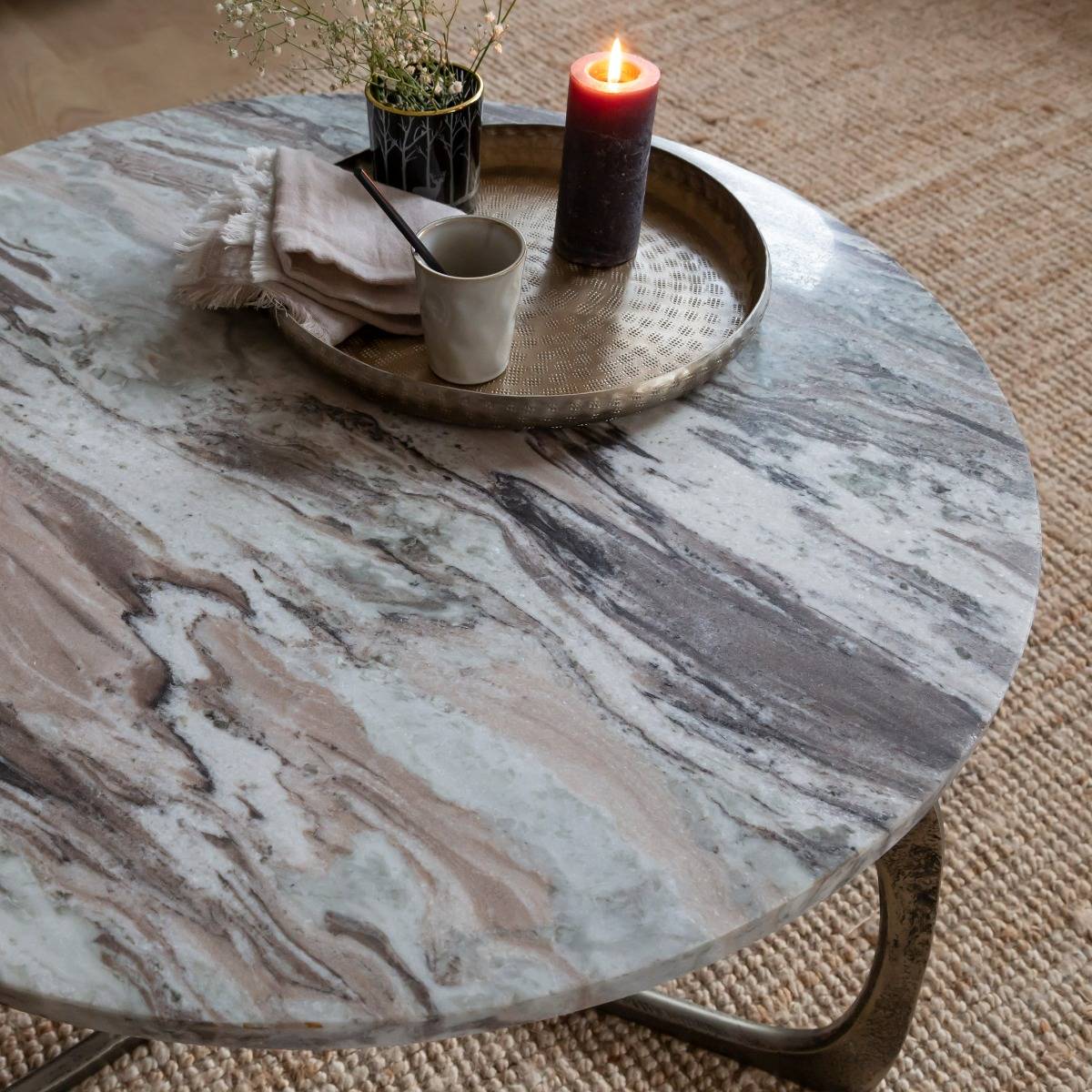 Table basse en marbre ronde VALOU gris, MADE IN MEUBLES
