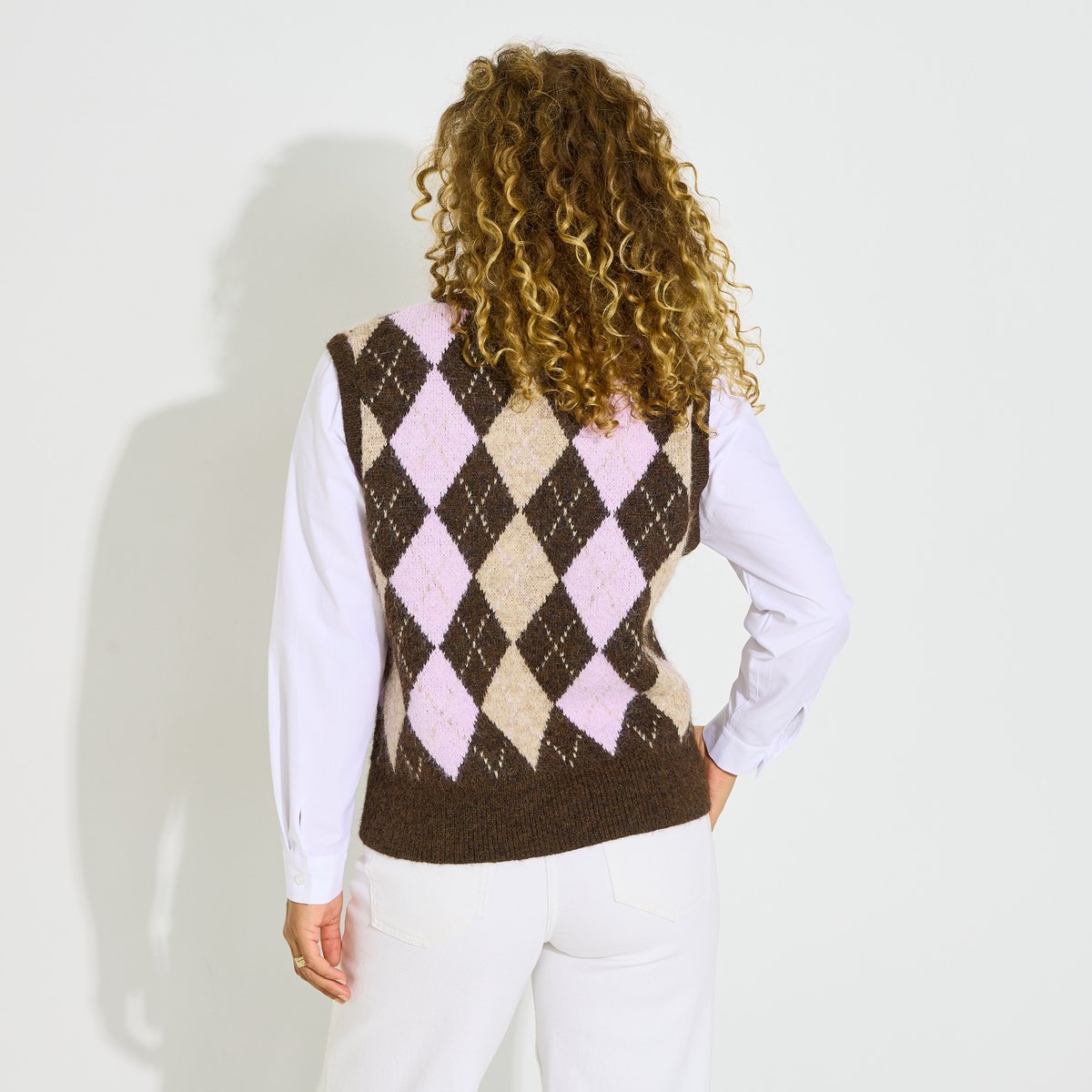 Pull 2 en 1 motif losanges marron, GRAIN DE MALICE