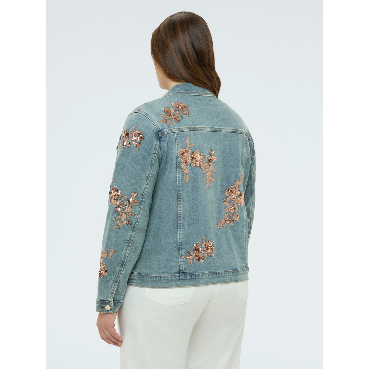 Veste avec broderies florales en paillettes light - blue, FIORELLA RUBINO