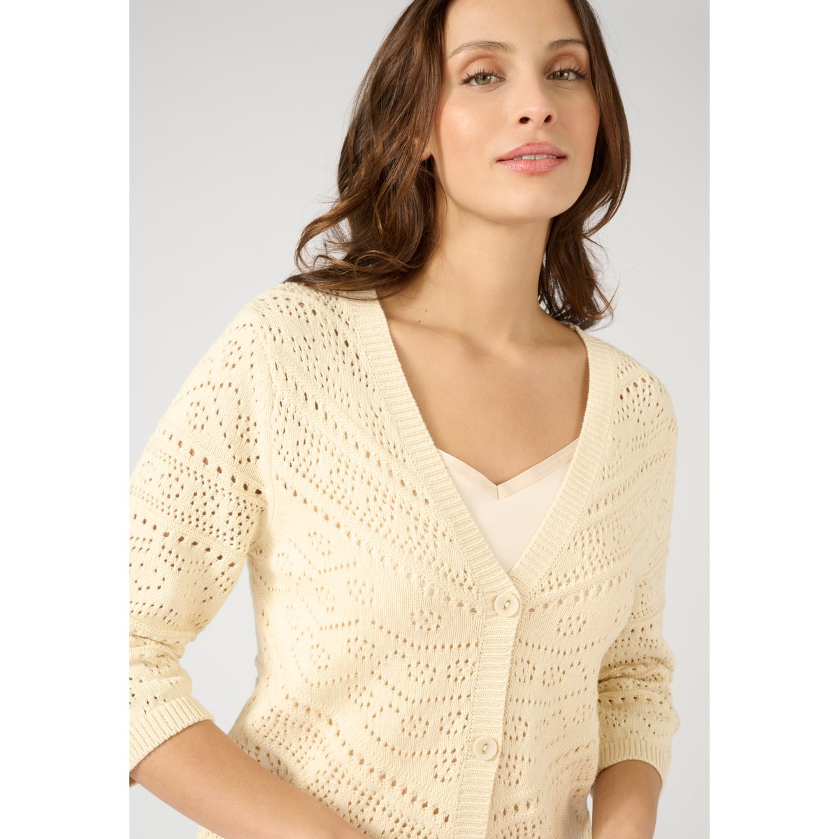 Gilet maille ajourée marron ivoire, DAMART