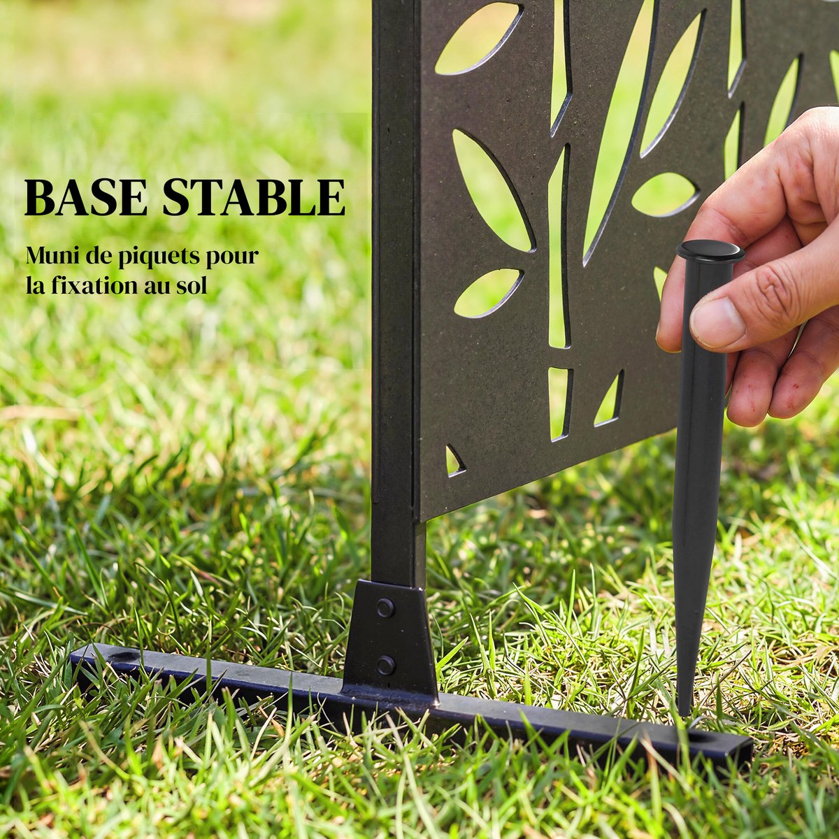 Panneau décoratif extérieur métal - brise vue motif bambou - noir noir, OUTSUNNY