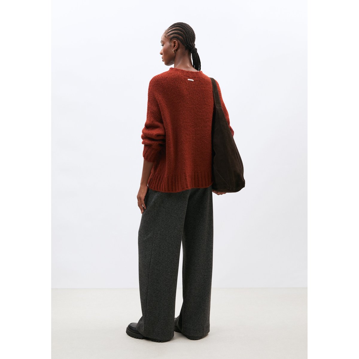 Pull en maille bouclette col rond orange, HUMILITY