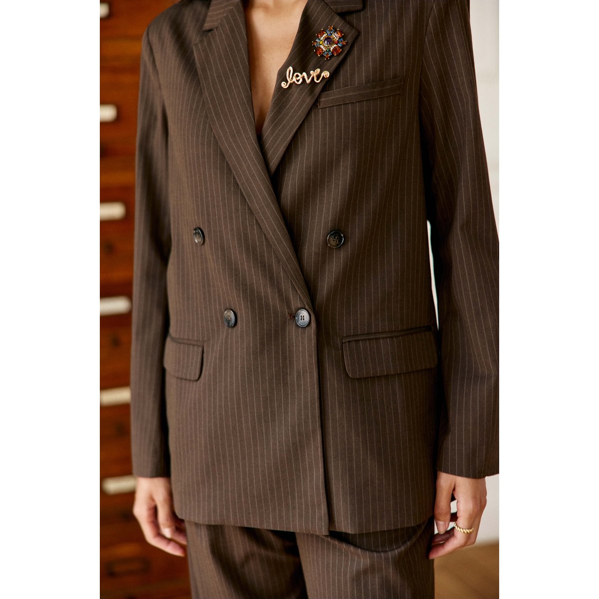 Veste col tailleur imprimé à rayures VIANI 16-marron/ecru, LA PETITE ETOILE