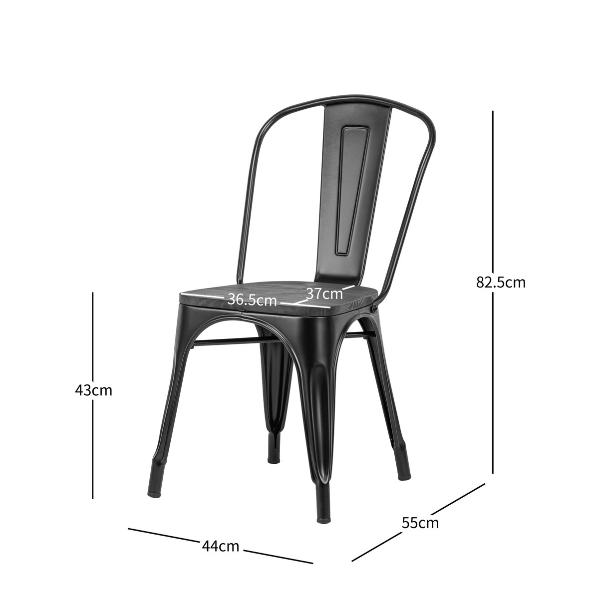 Lot de 4 chaises en métal et bois, NASH gris metallique, NORDLYS