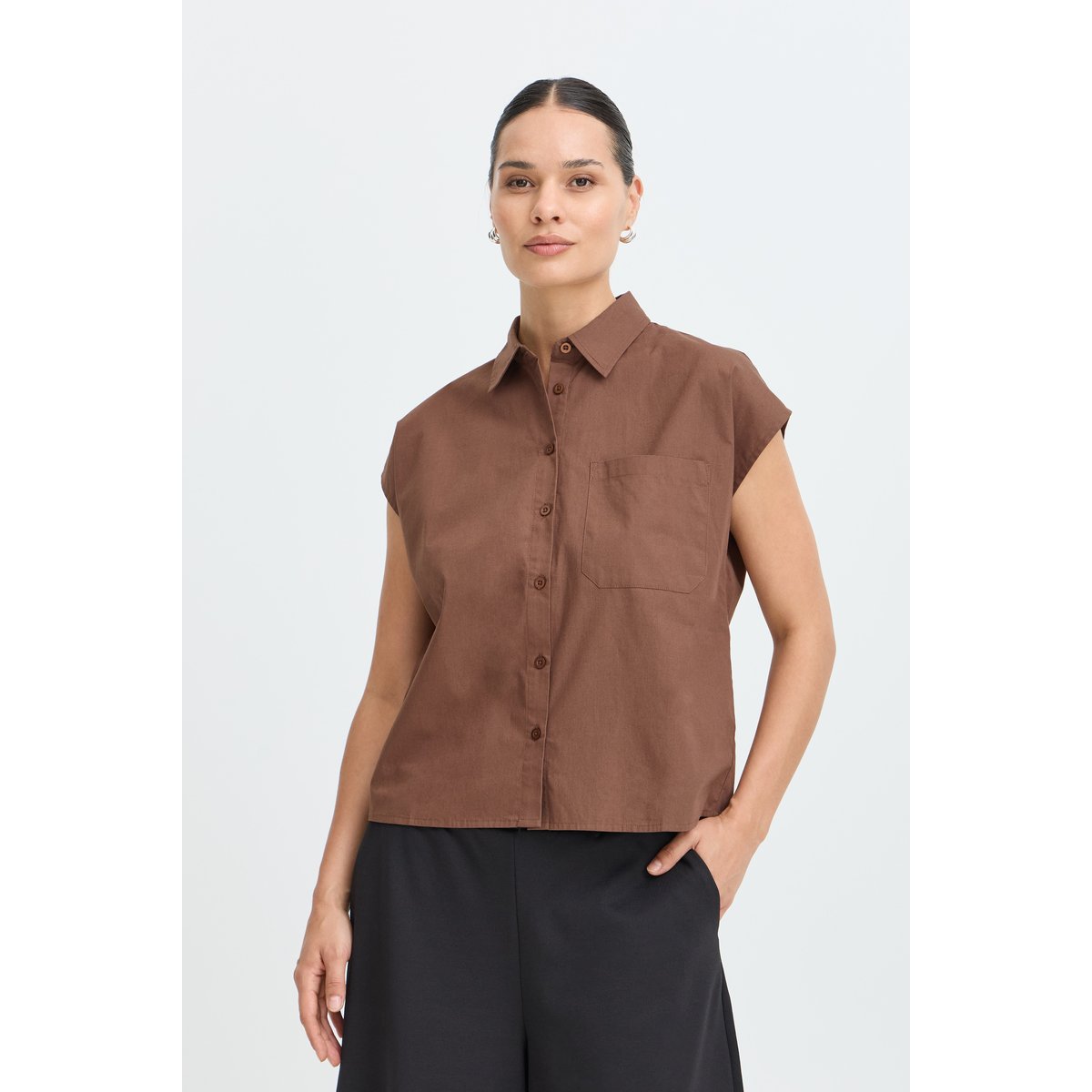 Blouse sans manches marron fondue fudge, ICHI