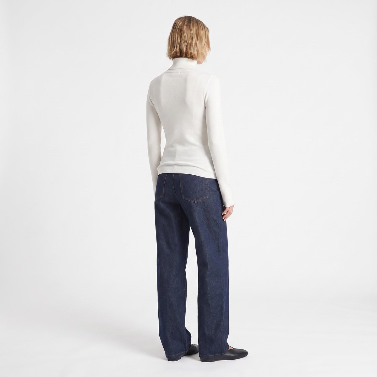 Pull col roulé ajusté femme en maille côtelée CALINE cream, ARTLOVE