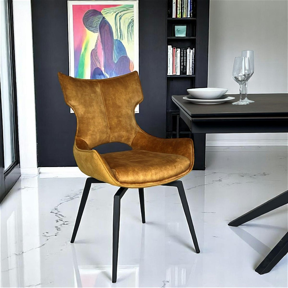 Chaise pivotante dorée bi-matière, dossier en T (lot de 2) LOMBARDIE doré, PIER IMPORT