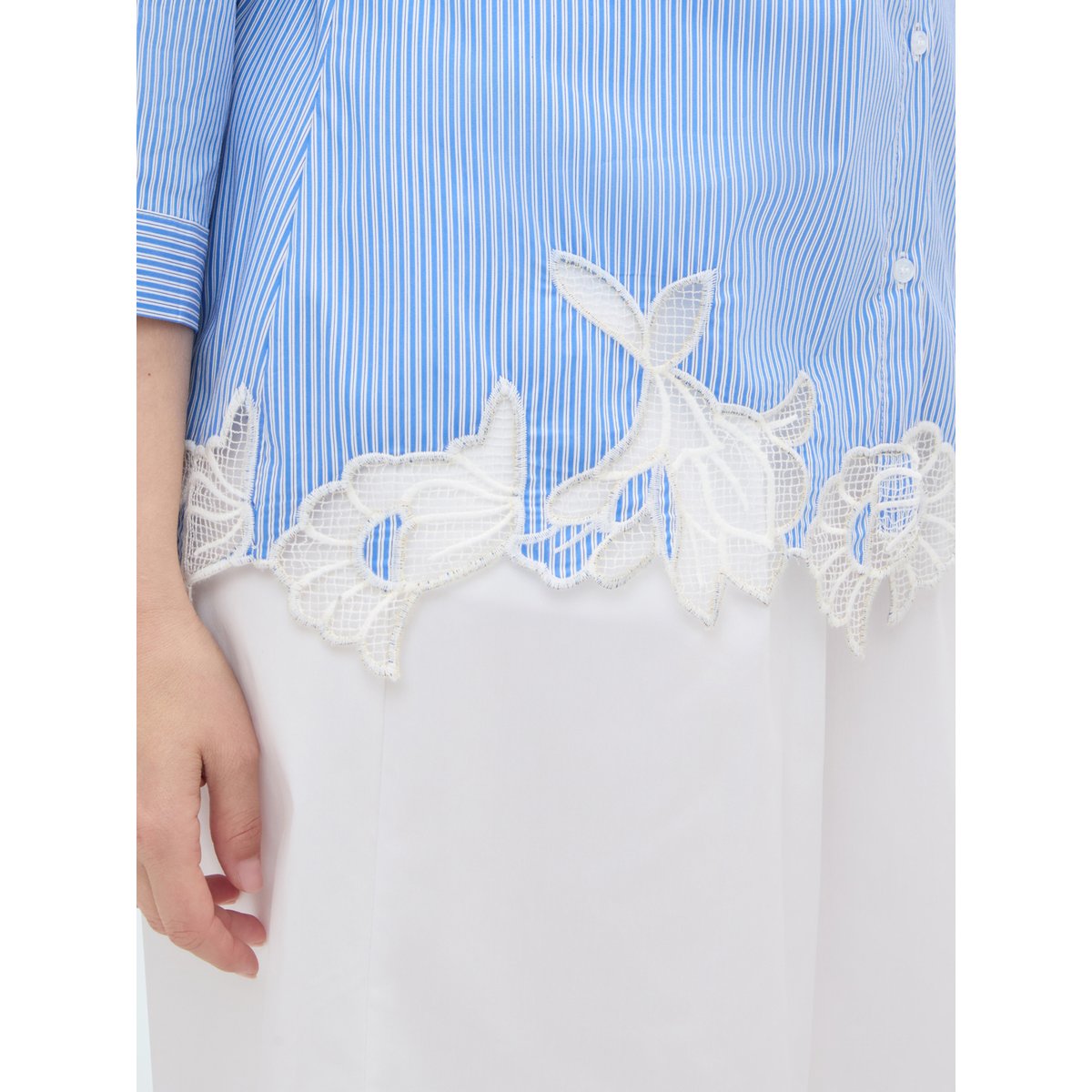 Chemise à rayures avec détail macramé light - blue, FIORELLA RUBINO